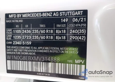 2021 Mercedes-Benz Glc 300 4Matic Suv z USA, uszkodzony, nr VIN W1N0G8EBXMV314888